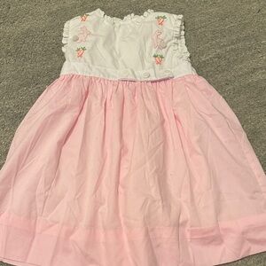 Charming Pink and White Easter Kids Dress with Embroidery